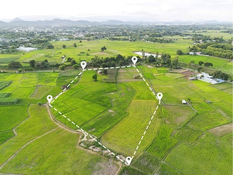 Subdivision Survey Steps for Family Land Divisions - Maxwell Land Surveying Aerial view of family land divided into separate parcels for a subdivision survey