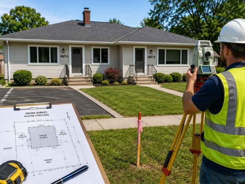 House Survey Questions Before Converting A Duplex To One Home Munford Alabama - Maxwell Land Surveying House survey showing a duplex property layout before converting it to one home in Munford Alabama
